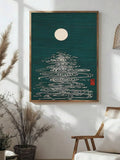 Zen wall decor canvas option showing moon water and wabi sabi Asian composition