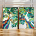 Colorful tree of life wall art set with vibrant rainbow branches