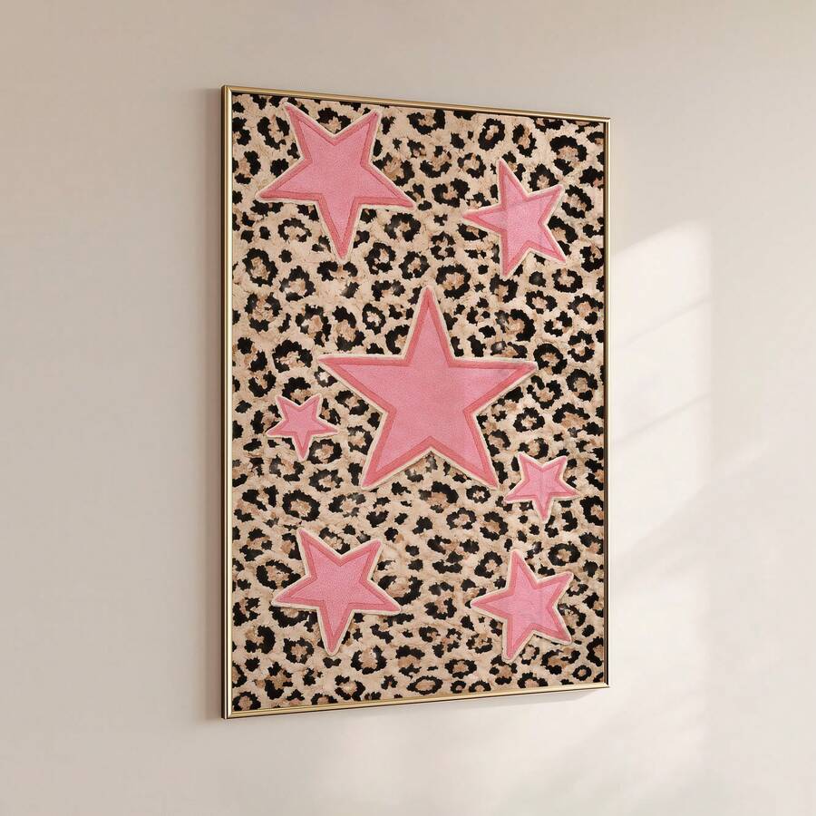 Glam leopard canvas poster with blush pink stars