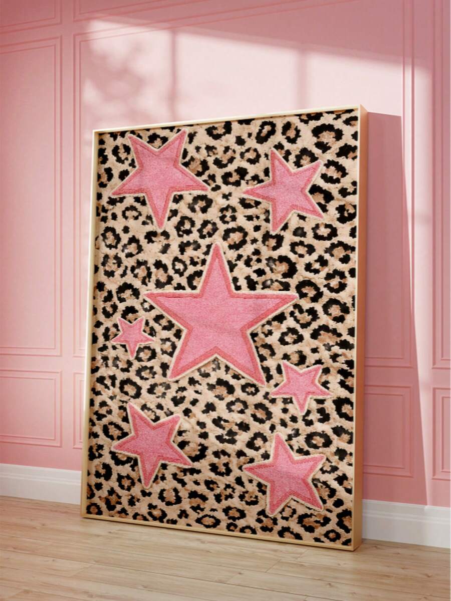 Leopard print wall art with pink stars and Y2K style