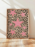 Leopard print wall art with pink stars and Y2K style