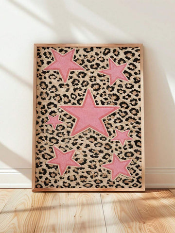 Leopard print wall art with pink stars and Y2K style