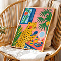 Tropical leopard vanity poster with a flower mirror and makeup