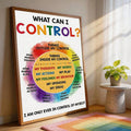Large What Can I Control poster leaning near window and plant