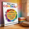 Silver framed What Can I Control poster in rainbow playroom