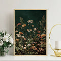 Vintage botanical print styled in natural wood frame for cottagecore room decor