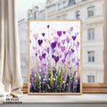 Purple heart shaped floral abstract canvas wall art poster