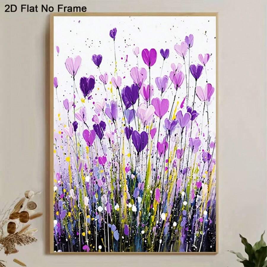 Lavender floral print with heart shaped blossoms and tall stems