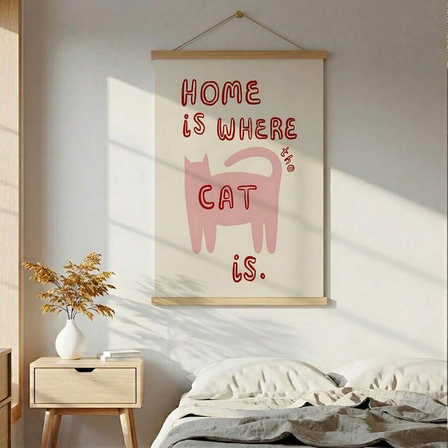 Home Is Where The Cat Is pink cat wall art