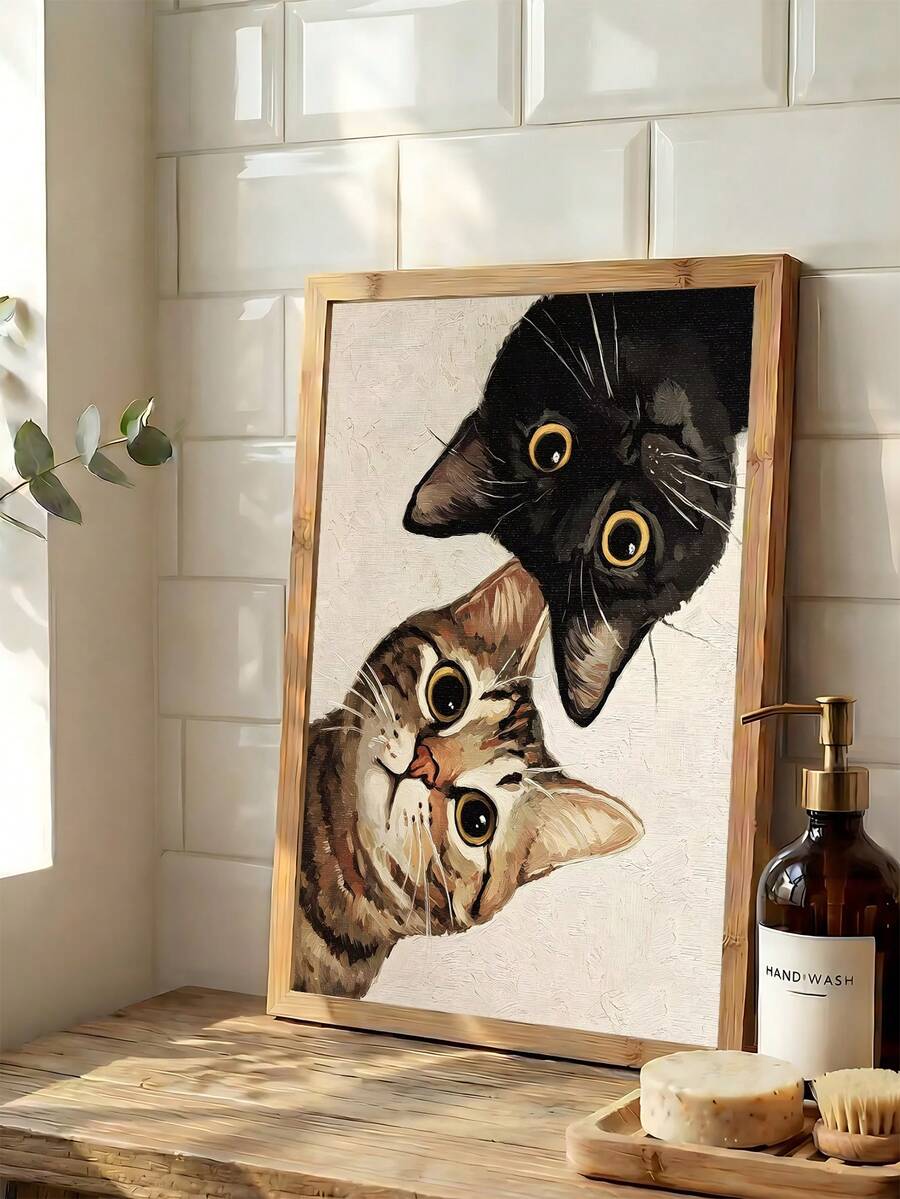 Framed black crow and raven wall art with two curious birds peeking from sides on white background