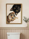 Funny cat wall art with black cat and tabby cat close cropped faces and expressive eyes