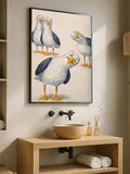 Silly coastal seagull wall art in black frame