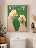 Funny duck wall art in light wood frame