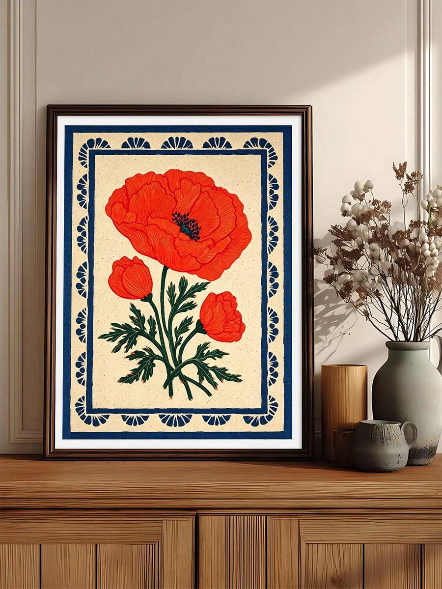 Canvas floral wall art options showing framed and unframed bright flower print