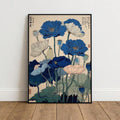 Framed floral art canvas showing minimalist Japanese floral composition