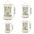 Size chart for green olive botanical hanging poster with wood rails and four size options