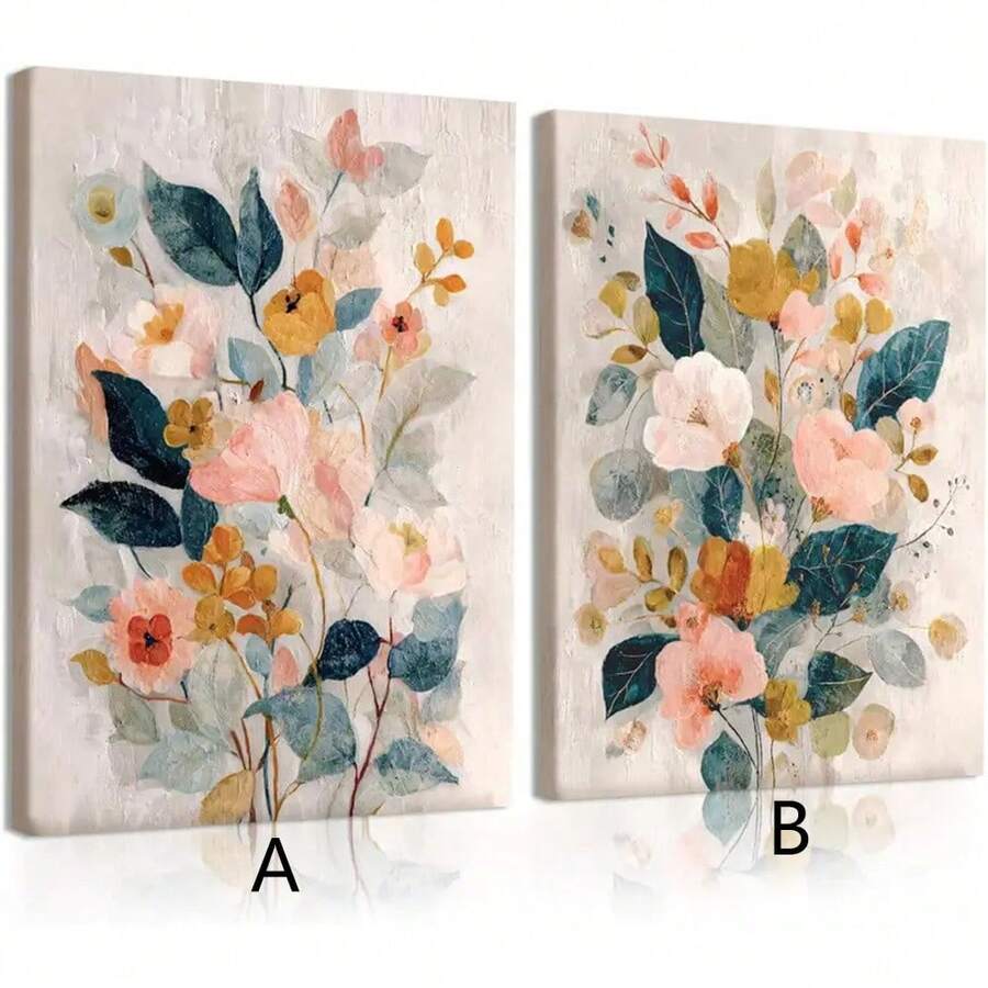 Watercolor floral canvas wall art set with pastel wildflowers