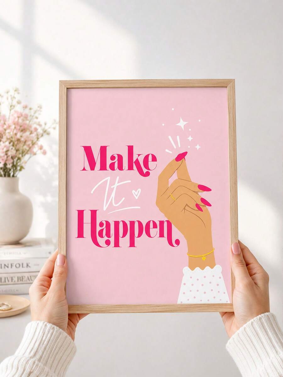 Framed Make It Happen hand illustration print held for scale