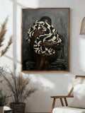 Motivational wall decor poster with playful tiger illustration in light wood frame