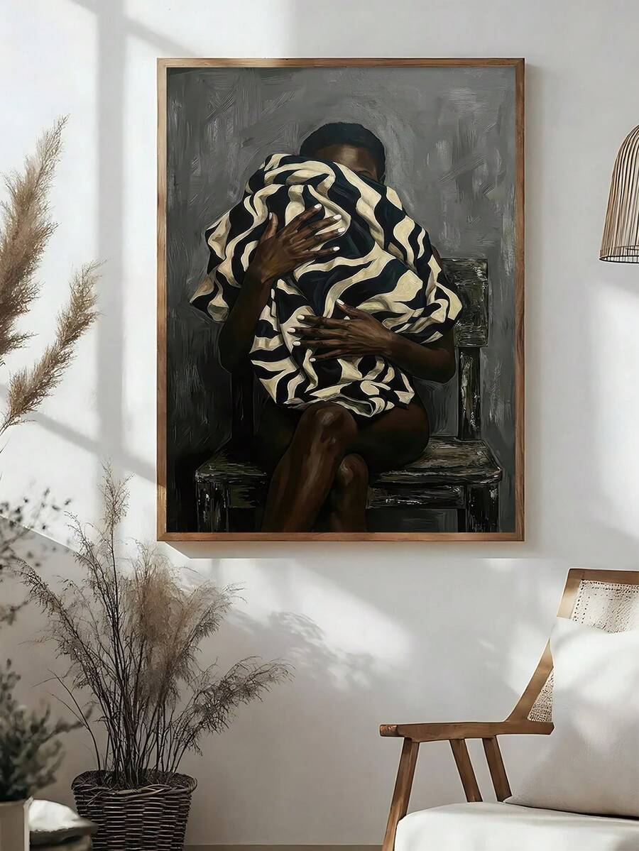 Motivational wall decor poster with playful tiger illustration in light wood frame