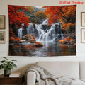 2D flat printing scenic tapestry above sofa with orange trees and rocky waterfall