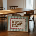 Striped graphic wall art print with brown tan cream and green retro typography