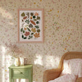 frame option view of Framed botanical wall art showing illustrated tree leaves as a labeled species guide with cream background, olive greens and vintage nature chart styling.