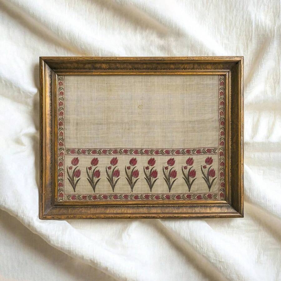 Vintage tulip textile block print botanical canvas poster