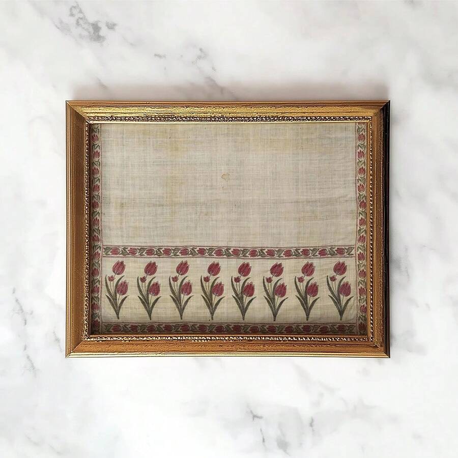 Vintage tulip textile block print botanical canvas poster