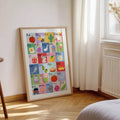 ABC poster room context near window showing framed educational alphabet chart scale