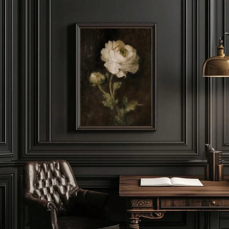 Vintage French botanical wall art with cream flower