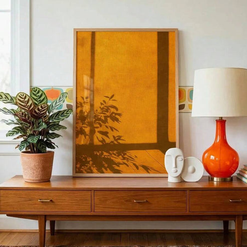 Minimalist terracotta window shadow canvas wall art inspired by warm afternoon sunlight