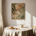 Muted floral country style wall art in warm neutral dining nook