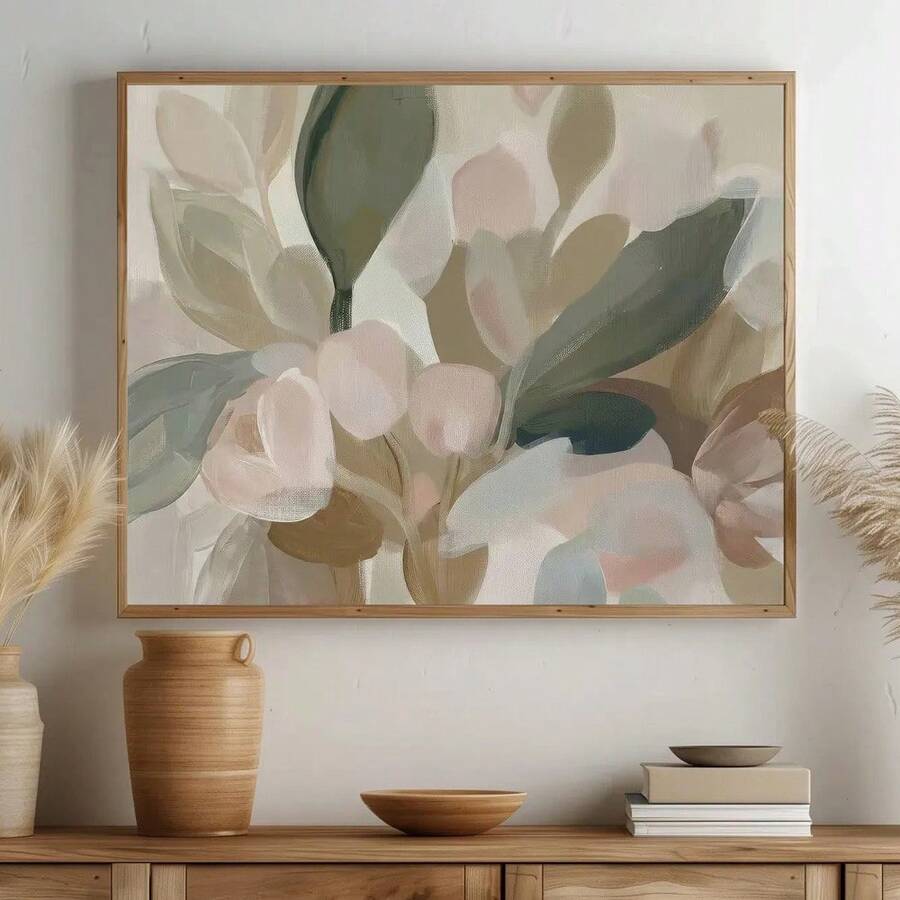 Neutral botanical floral wall art in distressed frame
