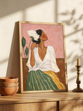 Feminine portrait art mockup with blush pink mustard white and warm brown tones