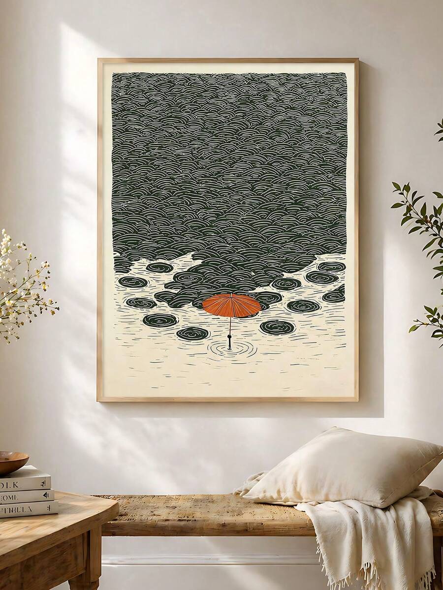 Koi fish poster in light natural wood frame
