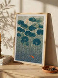 Lotus pond wall art with cream and muted green tones