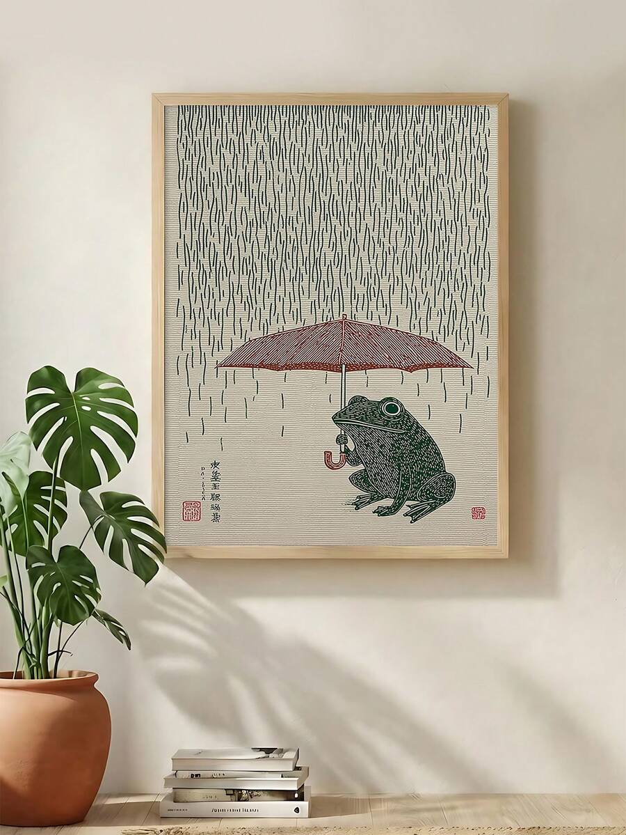 Japanese botanical canvas print with lotus leaves