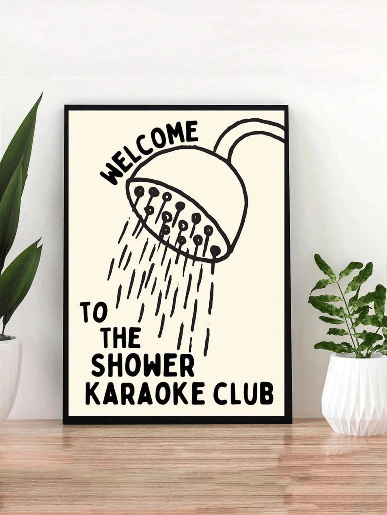 Funny shower karaoke club bathroom poster with hand drawn shower head