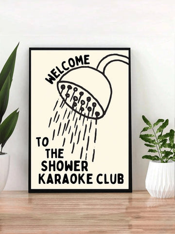 Funny shower karaoke club bathroom poster with hand drawn shower head