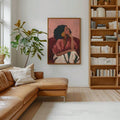 Framed female portrait wall art styled for chic bedroom or living room decor