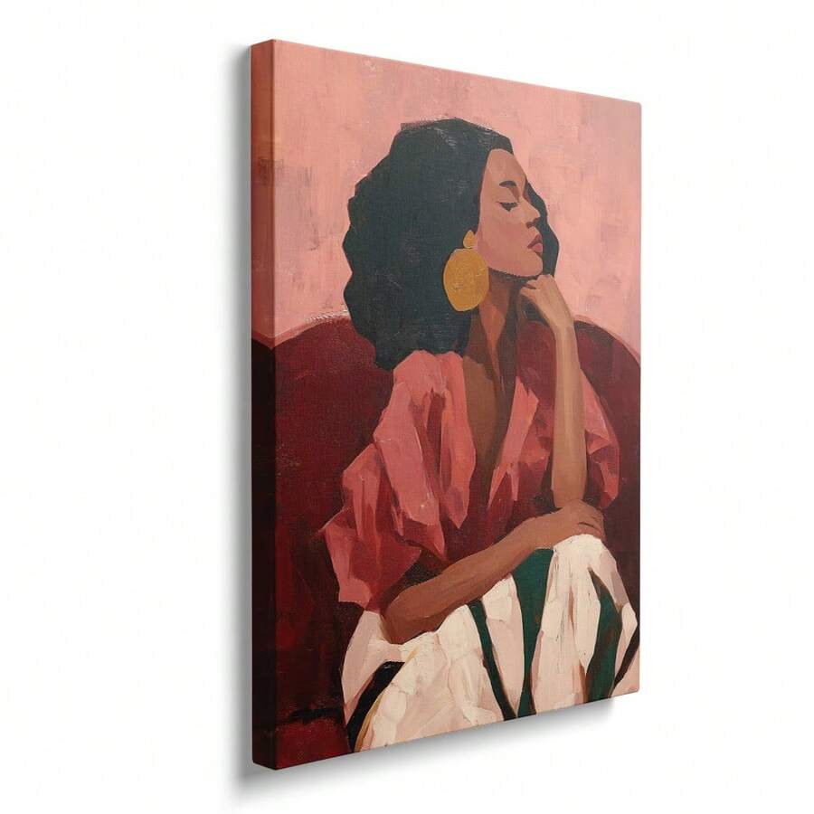 Feminine canvas print with blush burgundy cream and deep green portrait colors