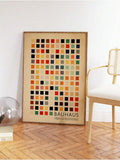 Angled view of framed modernist geometric abstract canvas wall art