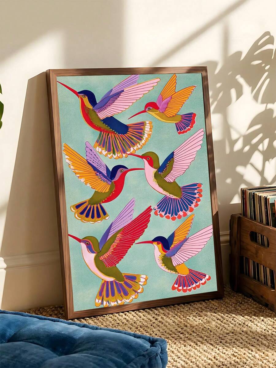 Animal canvas print with whimsical bird decor and boho gallery wall style