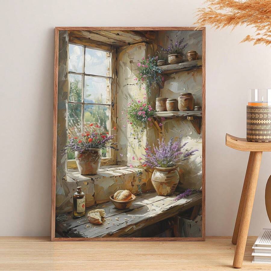 Farmhouse kitchen canvas art with Provence countryside view