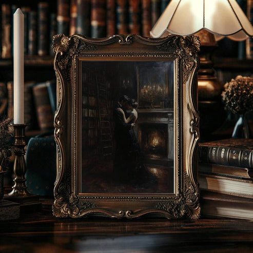 Dark Academia library romance canvas wall art