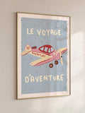 Close-up of a gold-framed pastel vintage airplane canvas print