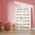 Kids calendar learning chart with cute seasonal icons