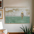 Seafoam green abstract figurative art in slim frame for calm coastal decor