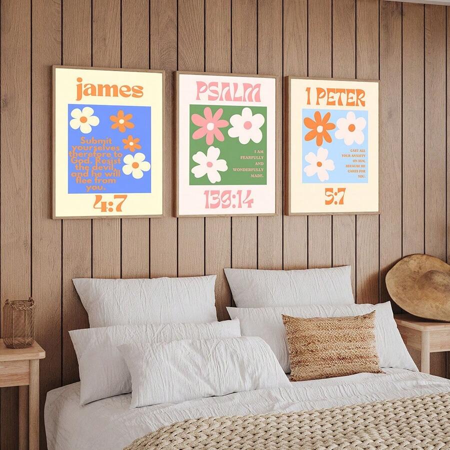 Christian dorm decor mockup with soft pastel flower power design